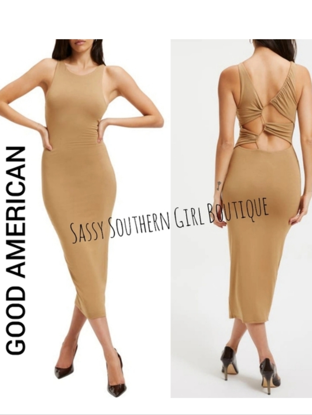 ⭐🆕 GOOD AMERICAN pecan tan midi dress